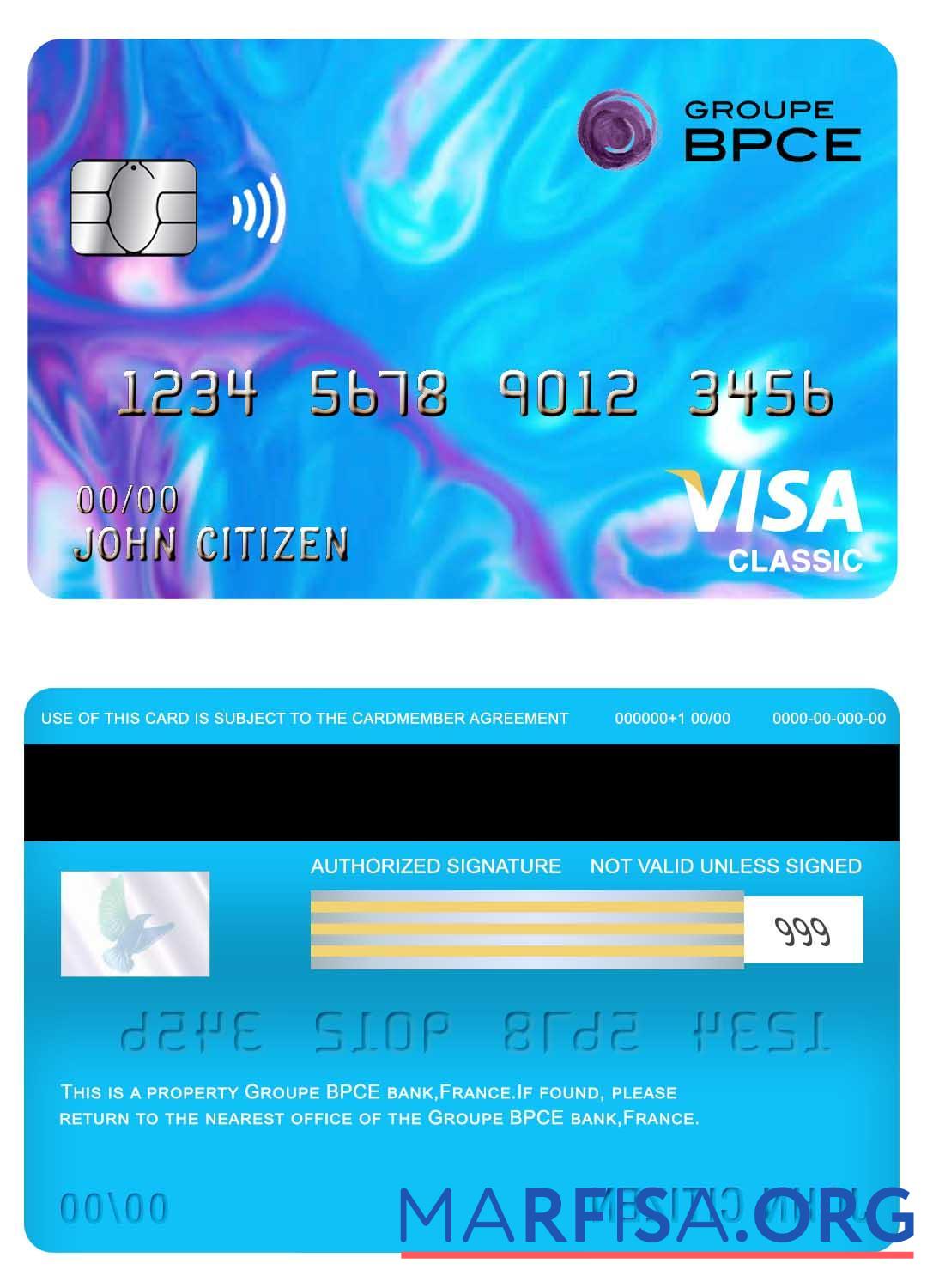 Realistic France Groupe BPCE bank visa classic card example